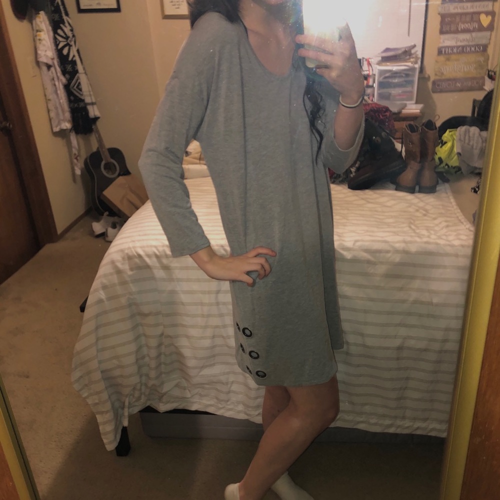 Grey Long Sleeve Loose Fitted Dress